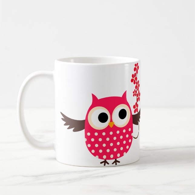 Girl Owl with Flowers Coffee Mug (Left)