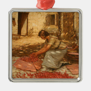 Girl Packing Cherries in Provence (France) Metal Ornament