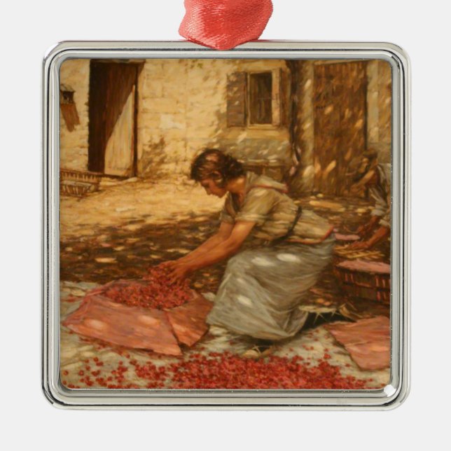 Girl Packing Cherries in Provence (France) Metal Ornament (Front)