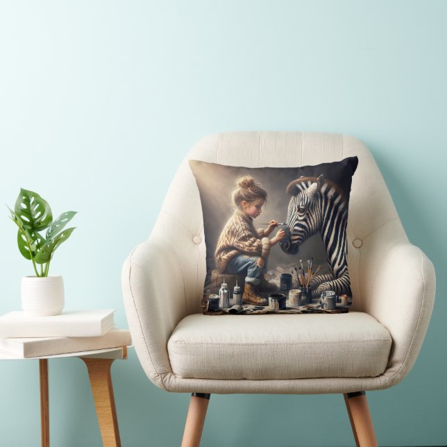 Girl Painting Stripes On a Zebra Cushion (Chair)