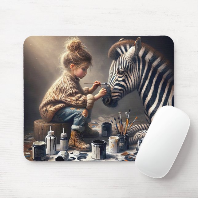 Girl Painting Stripes On a Zebra Mouse Pad (With Mouse)