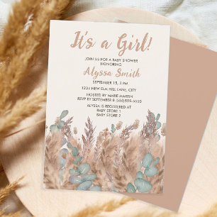 Girl Pampas Grass Boho Bohemian Desert Baby Shower Invitation