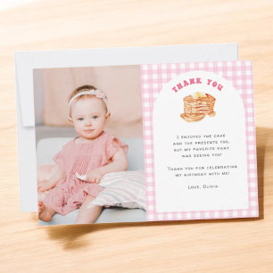 Girl Pancake Breakfast 1st Birthday Photo Thank You Card