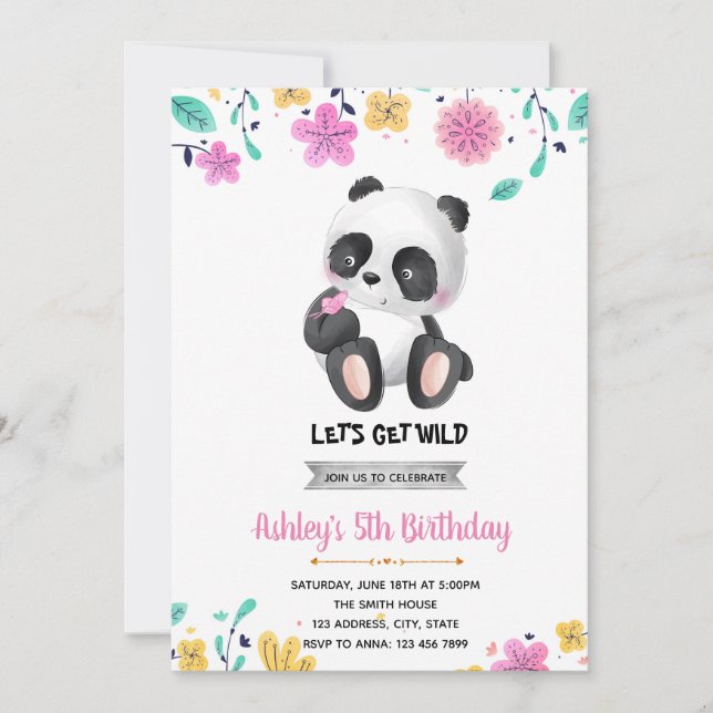 Girl panda birthday invitation (Front)
