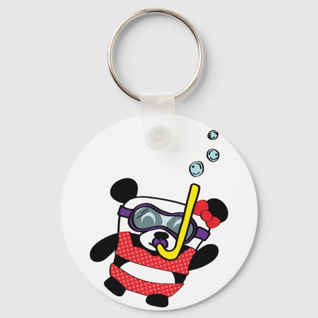 Girl Panda in Bikini Snorkling Key Ring (Front)