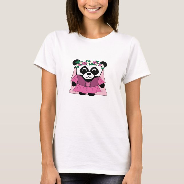 Girl Panda in Pink Renaissance Dress T-Shirt (Front)