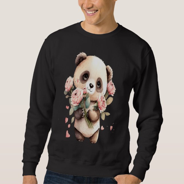 Girl panda valentine day women panda bear mom cute sweatshirt (Front)