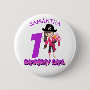 Girl Parrot 1st Birthday party pirate  Classic Rou 6 Cm Round Badge