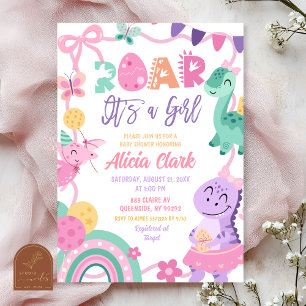  Girl Pastel Dinosaur Baby Shower invitation