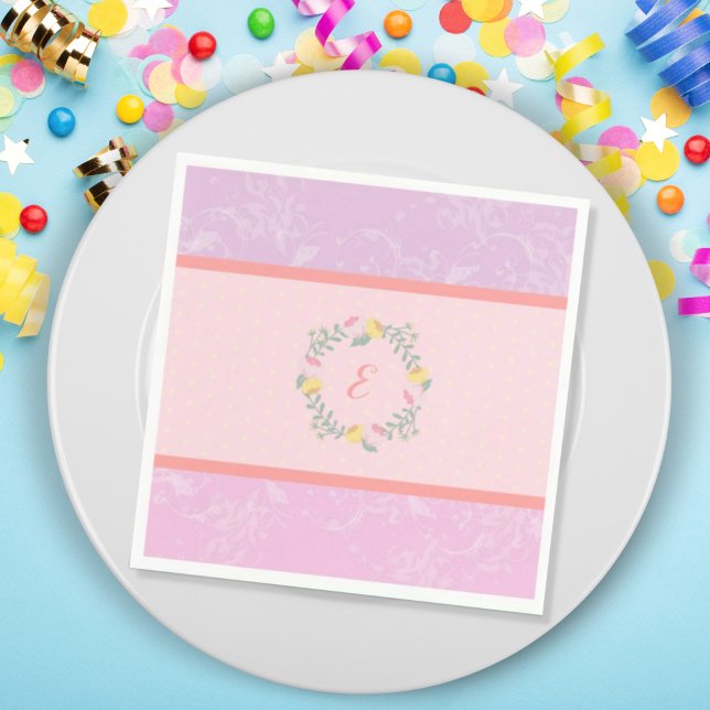  Girl Pastel Pink and Lavender Floral Monogram Kid Napkin (Creator Uploaded)