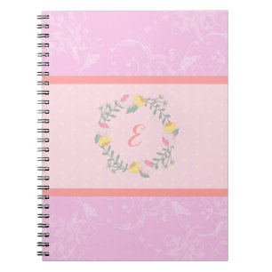 Girl Pastel Pink and Lavender Floral Monogram Notebook