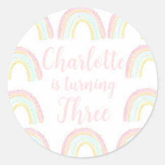 Girl Pastel Rainbow Birthday Party Classic Round Sticker