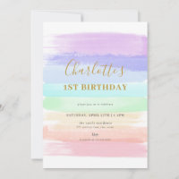 Girl Pastel Rainbow First Birthday Invitation