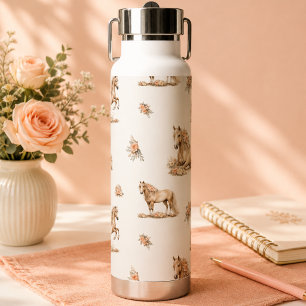 Girl Peach Horse Roses Pattern Water Bottle