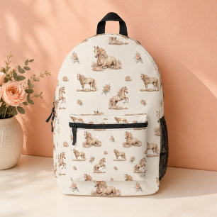 Girl Peach Rose Horse Pattern Printed Backpack