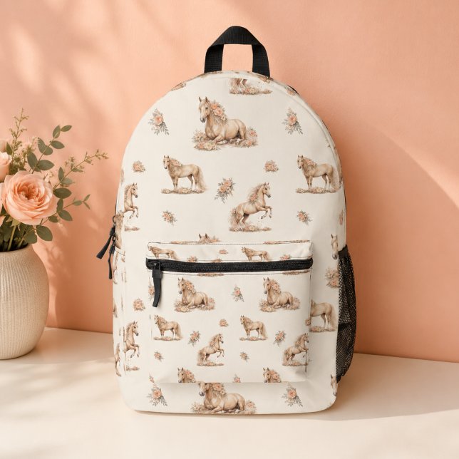 Girl Peach Rose Horse Pattern Printed Backpack (Creator Uploaded)