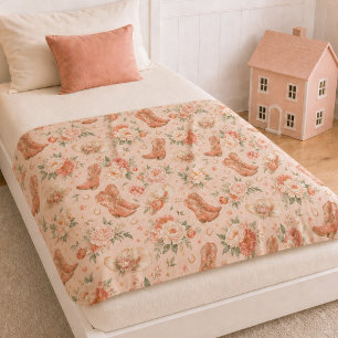 Girl Peach Western Coquette Shabby Chic Fleece Blanket