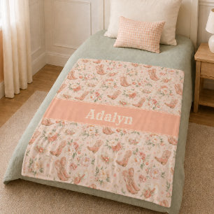 Girl Peach Western Coquette Shabby Chic Monogram Fleece Blanket