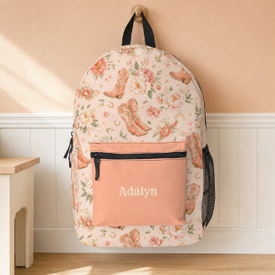 Girl Peach Western Coquette Shabby Chic Monogram Printed Backpack