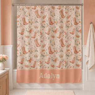 Girl Peach Western Cowgirl Shabby Chic Monogram Shower Curtain