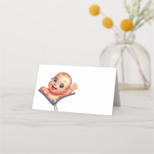 Girl Peeking out Baby Shower White Thank You Place Card
