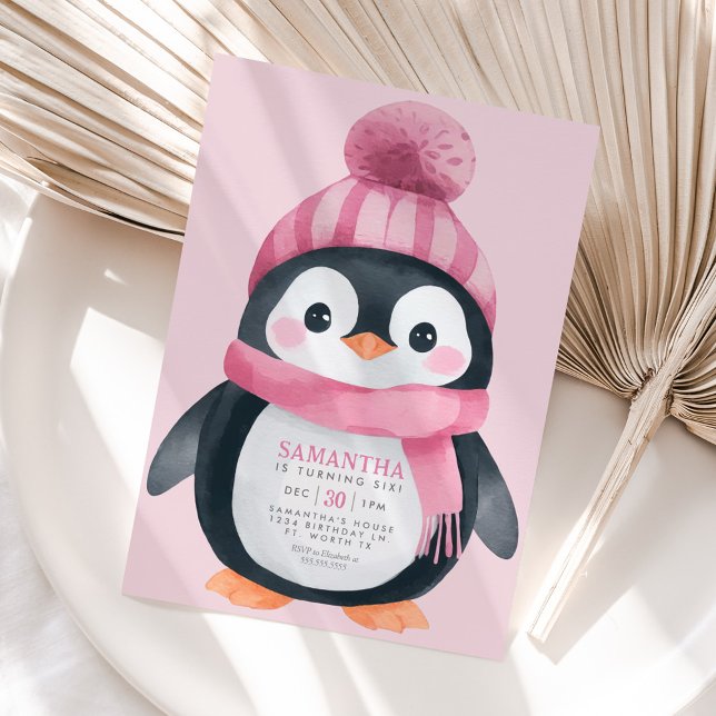 Girl Penguin Winter Birthday Party Invitation (Creator Uploaded)
