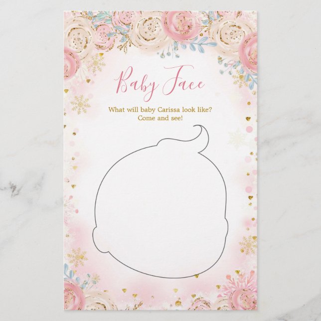 Girl Penguin Winter Snowflake Baby Face Card (Front)