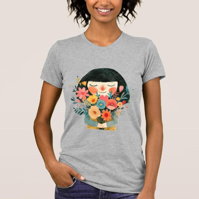 Girl & Perfumed Flowers  T-Shirt (Front)