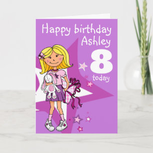 Girl personalised age 8 birthday card