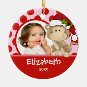 Girl Personalised Christmas Ornament Monkey