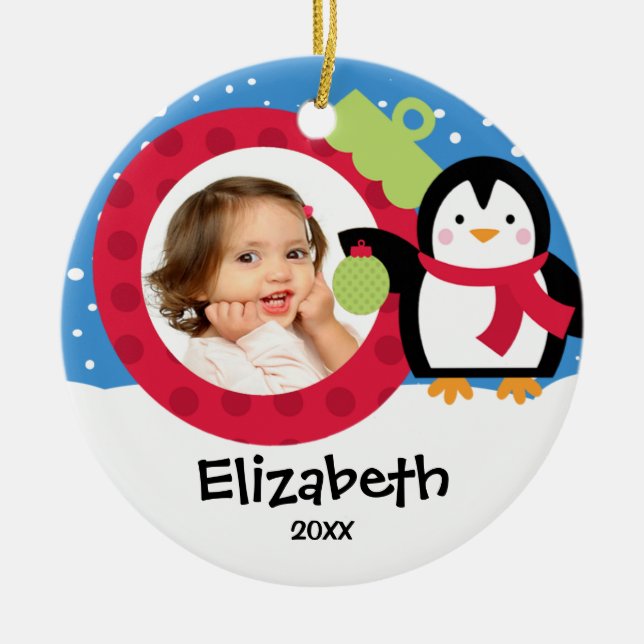 Girl Personalised Christmas Ornament Penguin (Front)