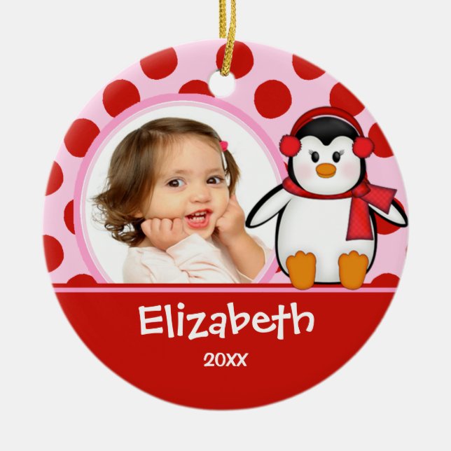 Girl Personalised Christmas Ornament Penguin (Front)