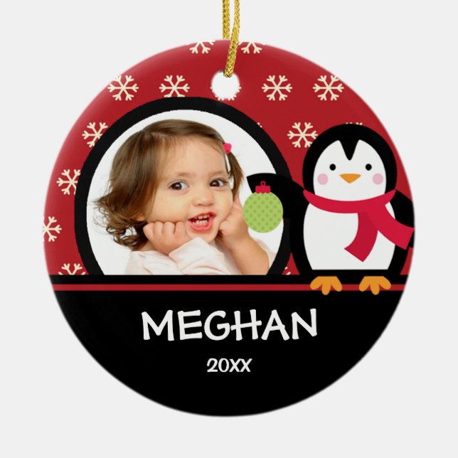 Girl Personalised Christmas Ornament Penguin (Front)