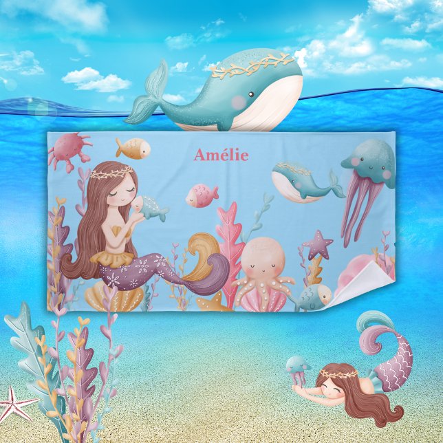 Girl Personalised Mermaid Ocean Beach Towel (Creator Uploaded)