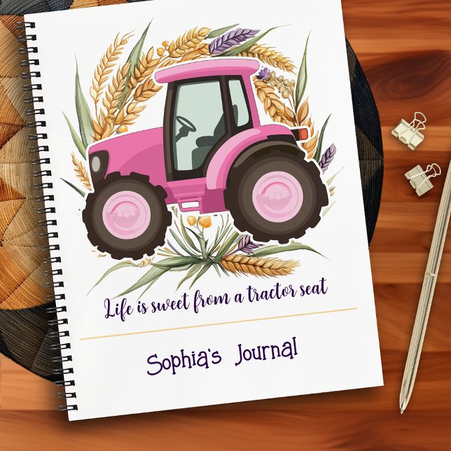 Girl Personalised Pink Farm Tractor Girly Notebook (Girl Personalized Pink Farm Tractor Girly Notebook)