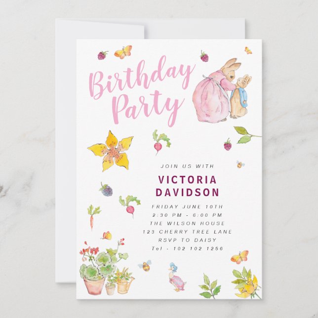 Girl Peter Rabbit Birthday Party Invitation (Front)