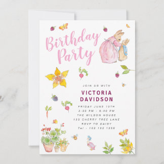 Girl Peter Rabbit Birthday Party Invitation