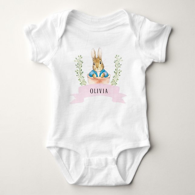 Girl Peter Rabbit Pink Custom Baby Bodysuit (Front)