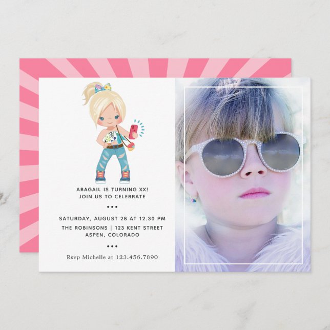 Girl Photo Booth Selfie Birthday Party Invitation (Front/Back)