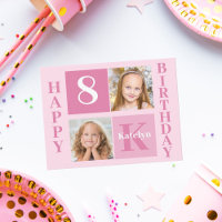Girl Photo Cute Pink Happy Birthday Monogram