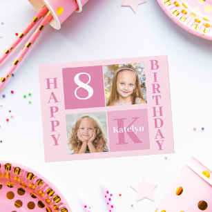 Girl Photo Cute Pink Happy Birthday Monogram Postcard
