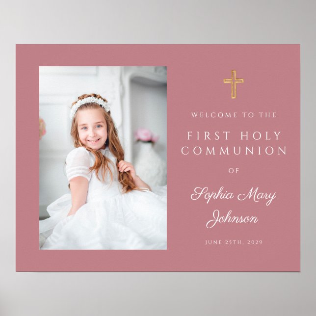 Girl Photo First Communion Pink Welcome  Poster (Front)