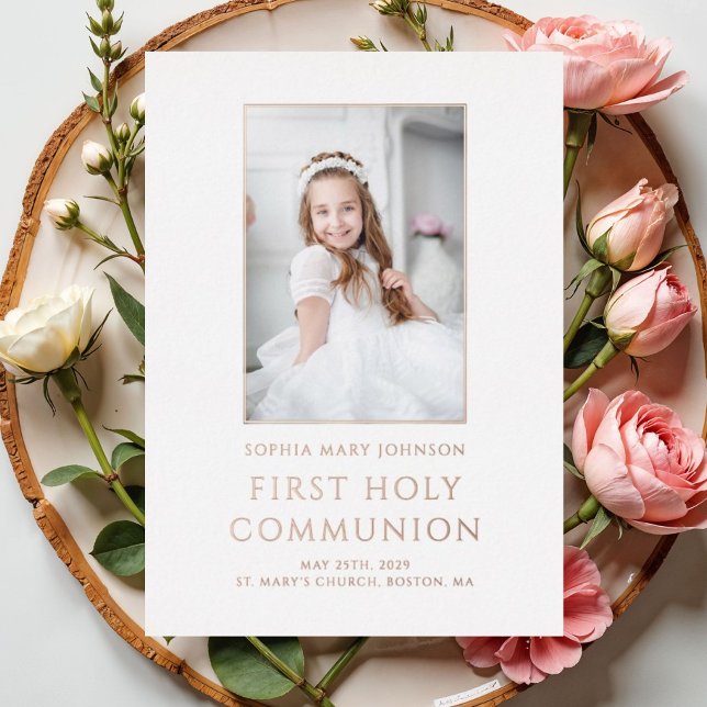 Girl Photo First Holy Communion Rose Gold (Girl Photo First Holy Communion Rose Gold Foil Invitation)