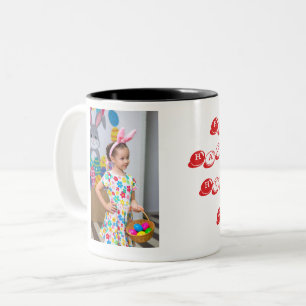 Girl Photo Hunting Eggs with Basket and Rabbit Ear Two-Tone Coffee Mug