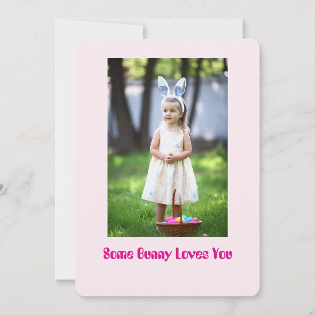 Girl Photo in Garden, Pink Easter Greeting Card (Front)
