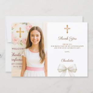 Girl photo ivory bow Confirmation Thank You Card