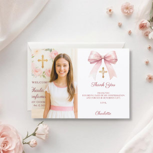 Girl photo pink bow Confirmation Thank You Card