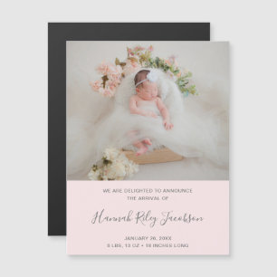 Girl Photo Pink Script Birth Announcement Magnet