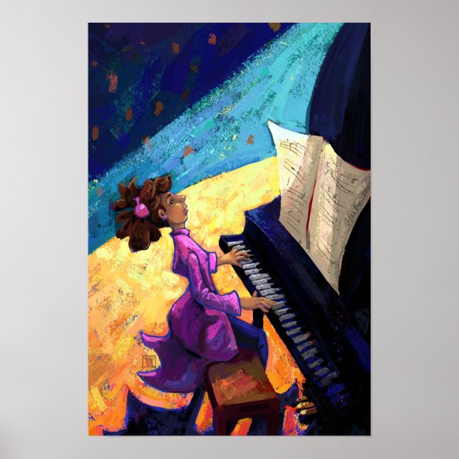 Girl Pianist on Stage Poster (Front)