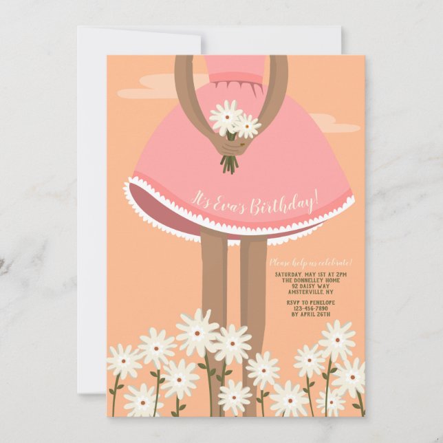 Girl Picking Flowers Birthday Party Invitation (Front)